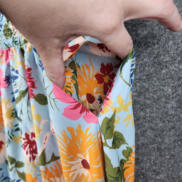 BloomChic Floral Maxi Dress Women Size 18-20 Blue Smocked Square Neck Pockets - Picture 6 of 10